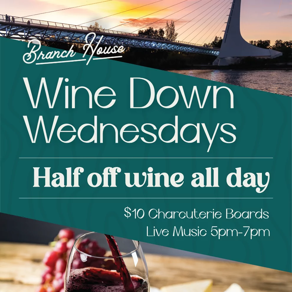 Graphic image for Wine Down Wednesdays - half off wine all day